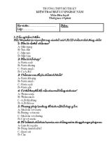 Kiểm tra chất lượng đầu năm môn Hóa học 8 thời gian 15 phút trường THPT Hồ Thị Kỷ